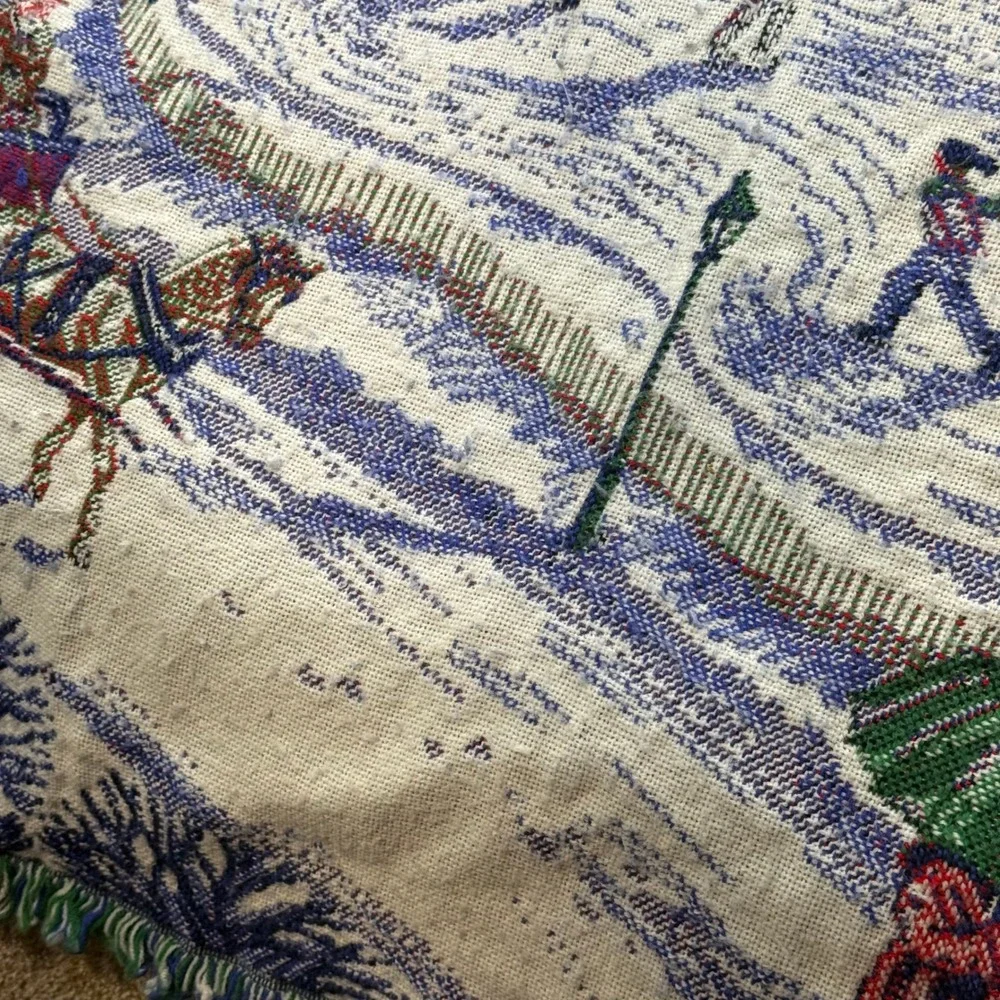Reversible Cityscape Woven Tapestry Throw Blanket Summer Winter Park 48x44 VTG